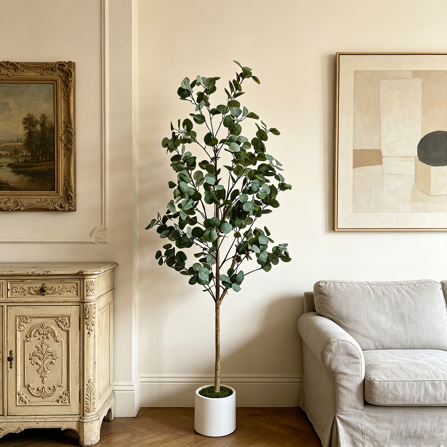 Ficus Lyrata Tree - Albero di Eucalipto Artificiale 120-155Cm/5.1Ft, Fogliame
